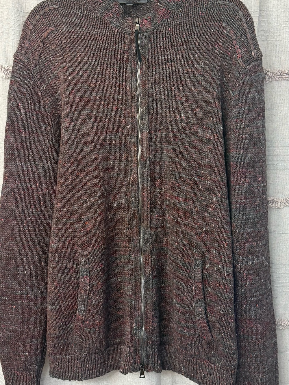 John Varvatos Men's Front Zip Sweater w/Pockets and Shoulder Accents-SIZE XL